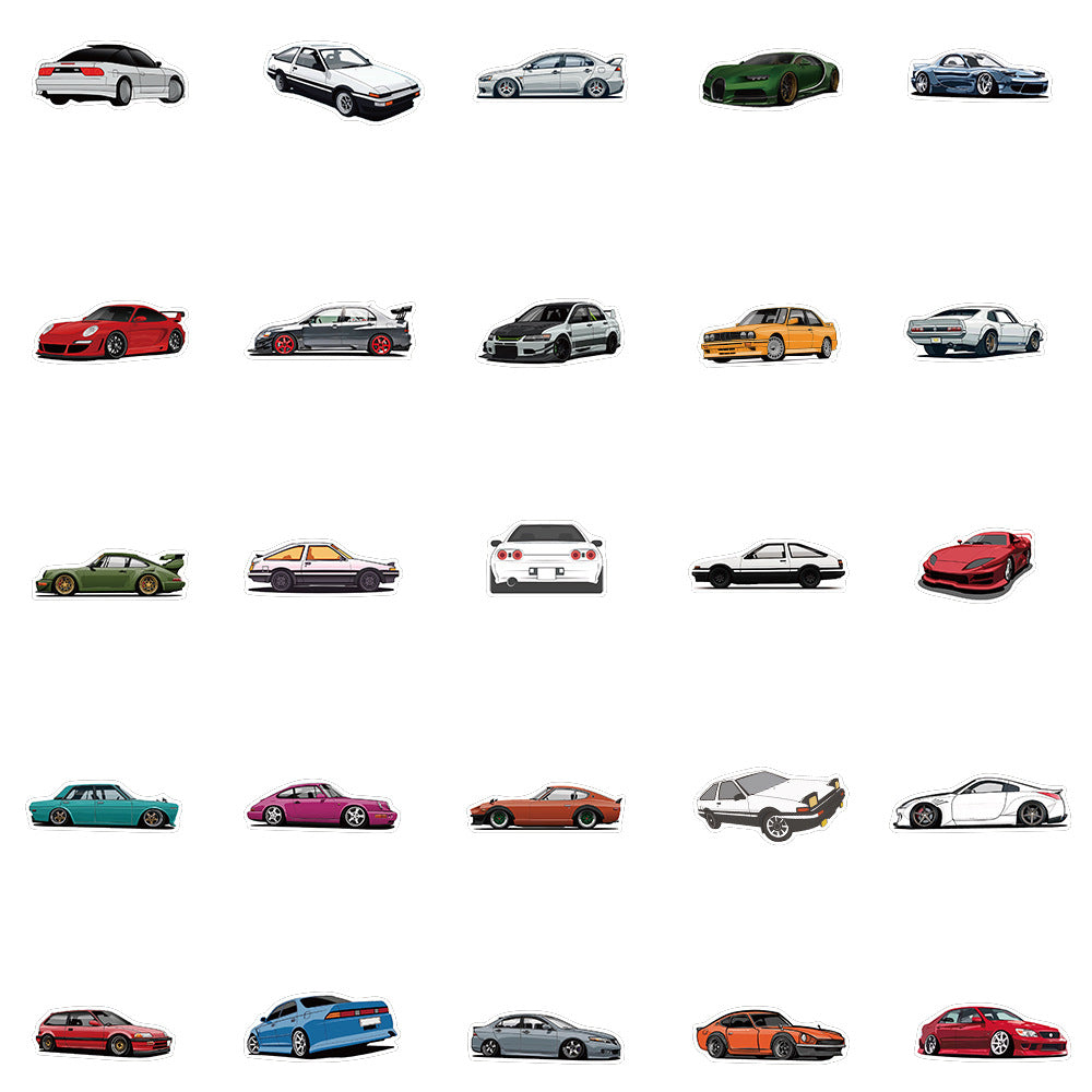 100 Cartoon Car Stickers for Laptop and Phone Decor