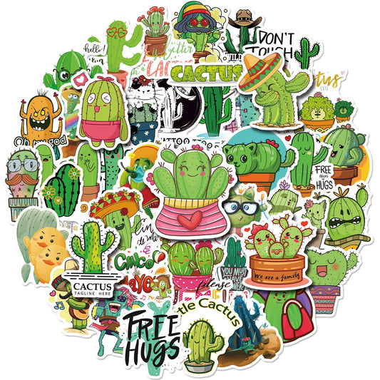 50 PCS Original Small Fresh Cactus Stickers Set