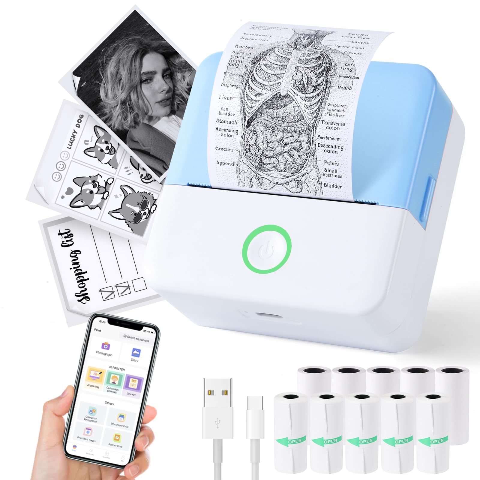 🖨️ Portable Thermal Mini Printer – Inkless Bluetooth Sticker & Label Maker