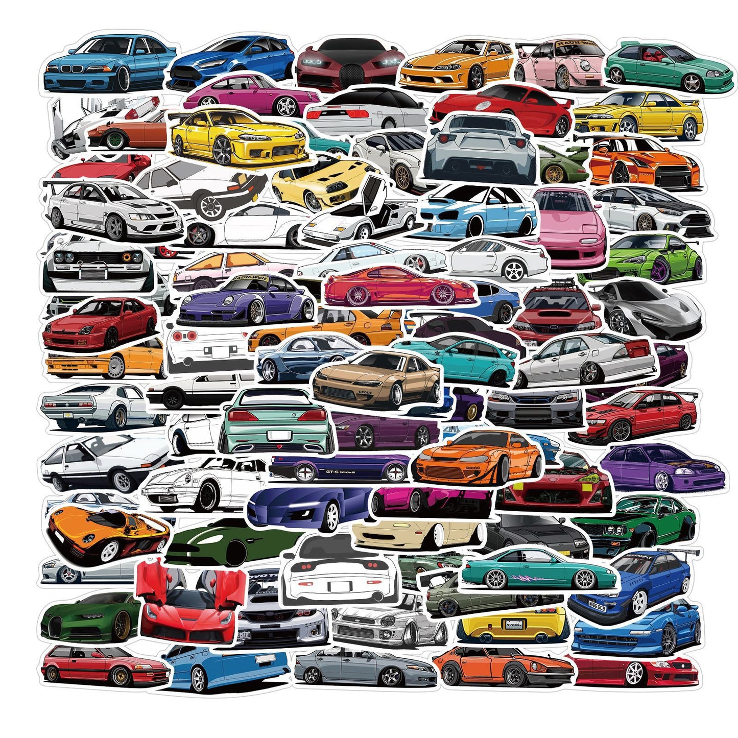 100 Cartoon Car Stickers for Laptop and Phone Decor