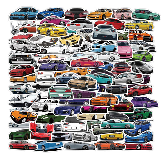 100 Cartoon Car Stickers for Laptop and Phone Decor