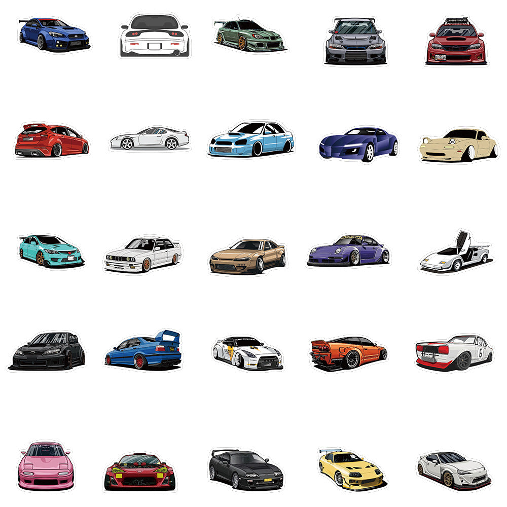 100 Cartoon Car Stickers for Laptop and Phone Decor